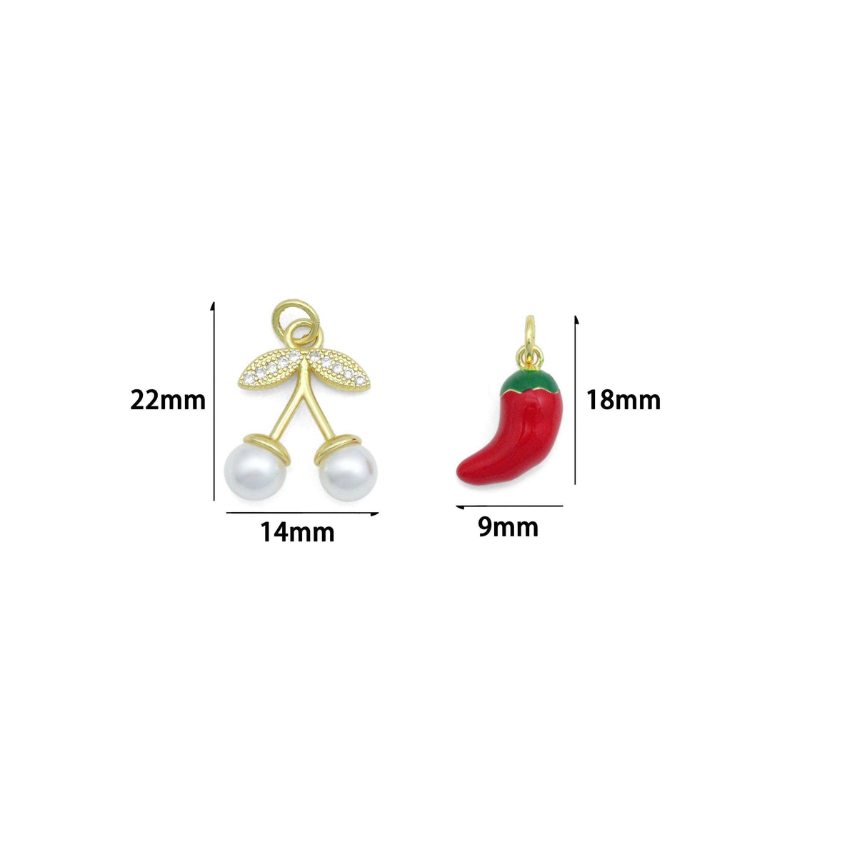 Clear CZ White Pearl Red Chili Charm Pendant,Sku#A495