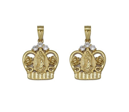 Gold CZ Virgin Mary On Crown Charm, Sku#LK709