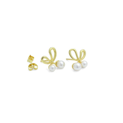 White Pearl Gold Bowknot Star Fish Stud Earring,Sku#LD747