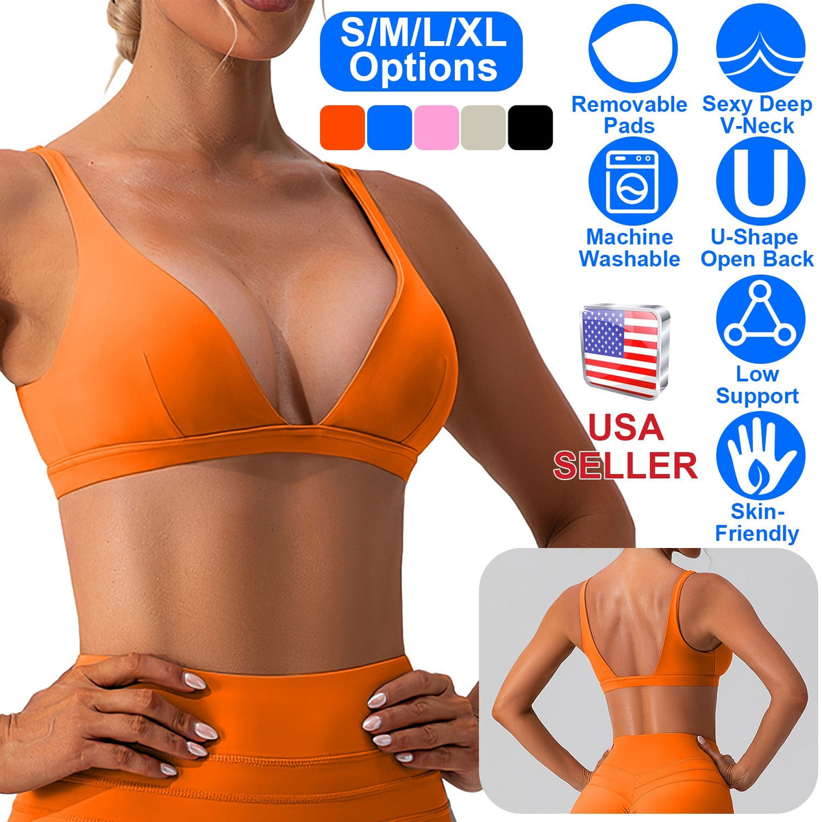 Women Deep V-Neck Sports Bra for Gym - Low-Impact Comfort