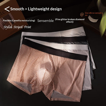 Mens Striped-print Boxer Briefs In Ice Silk Fabric