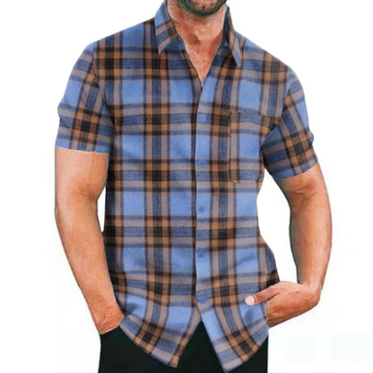 Casual Dyed-and-woven Plaid Mens Shirt