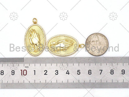 CZ Micro Pave Praying Hands Oval Shape Pendant, Gold Filled Oval Pendant, Praying hands charm, 20x32mm,Sku#L607