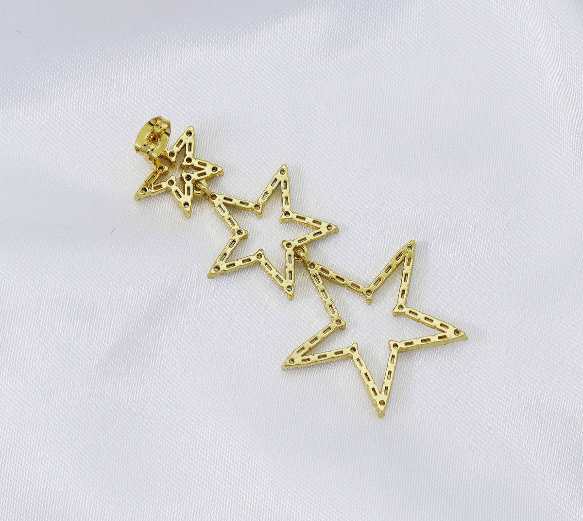 Gold Triple Five Point Star Dangle Earrings, Sku#LD271