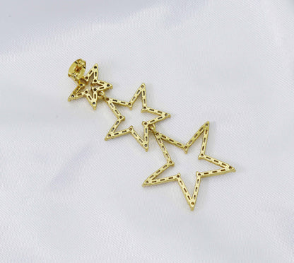 Gold Triple Five Point Star Dangle Earrings, Sku#LD271