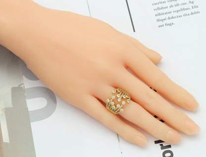 CZ Flower Open Ring, Sku#JL109
