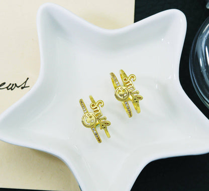 CZ Smile Words with Smiley Face Adjustable Ring, Sku#JL110