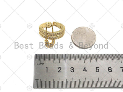 CZ Fancy Safety Pin Open Ring, Sku#LD51