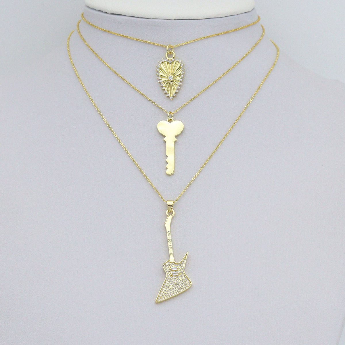 Gold Violin Guitar Cross Heart Key Charm Pendant,Sku#LK1257