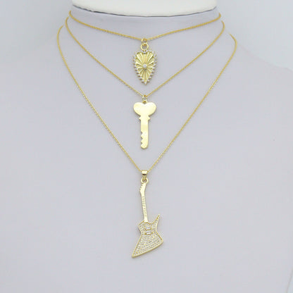 Gold Violin Guitar Cross Heart Key Charm Pendant,Sku#LK1257