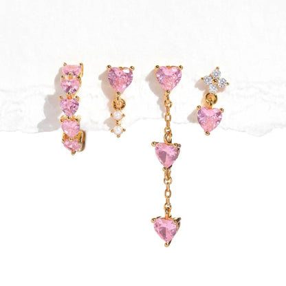 Multi Sets of Blue Flower Pierced Earrings, 4-6pcs, 18k Gold Plated Stud Drop Hoop Huggie Cuff Chain, S925 Needle