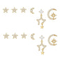 Stacking 6 Pieces Celestial Star & Moon Earring Set, 18k Gold Plated Stud & Drop, S925 Needle, Stacked Lobe Designs with Dazzling Zirconia