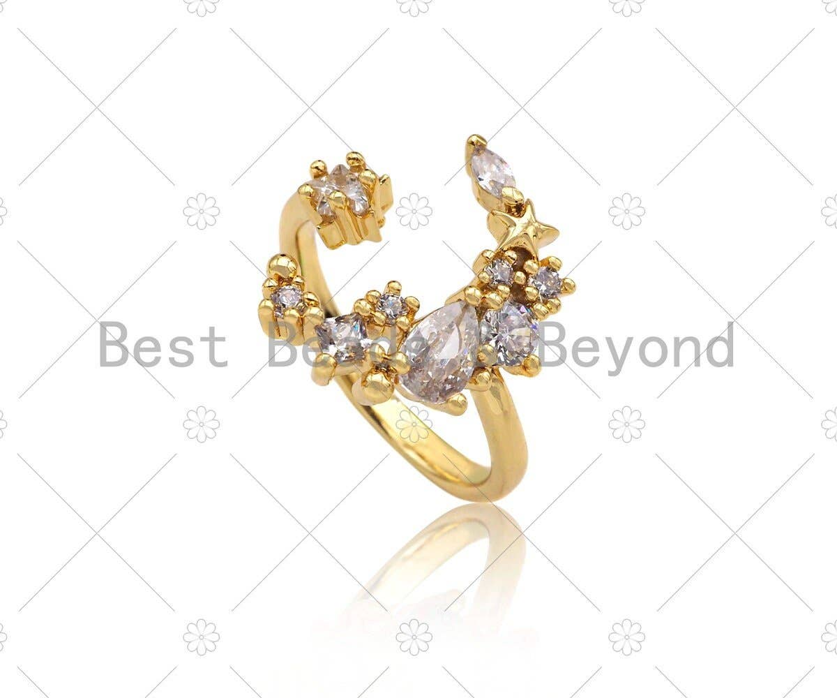 CZ Moon Star Open Ring, Sku#LD39