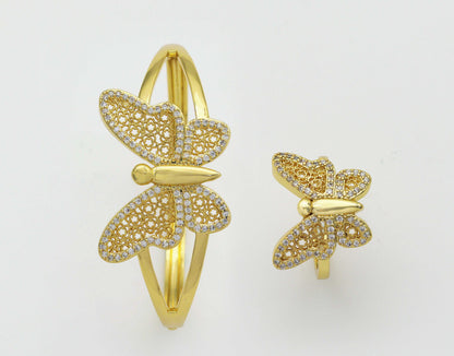 CZ Butterfly Adjustable Bracelet and Rings, Sku#X321
