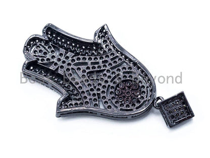 CZ Micro Pave Hamsa Hand with Flat Square Bail Pendant, Cubic Zirconia Pendant, 26x45mm, sku#L37