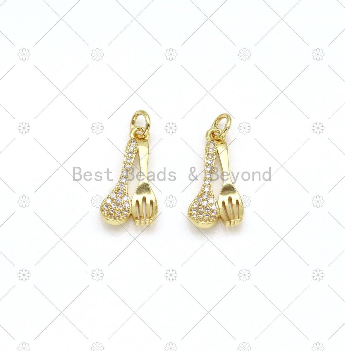 CZ Micro Pave Spoon Fork Shape Pendant, 18K Gold Filled Spoon Fork Charm, Necklace Bracelet Charm Pendant,Sku#LD166