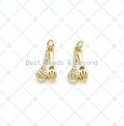CZ Micro Pave Spoon Fork Shape Pendant, 18K Gold Filled Spoon Fork Charm, Necklace Bracelet Charm Pendant,Sku#LD166