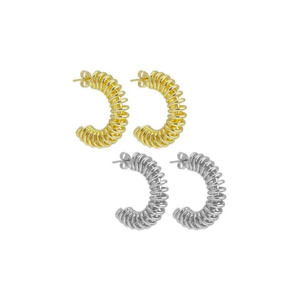 Gold Silver Swirl Spring Half Circle Earrings, Sku#A240