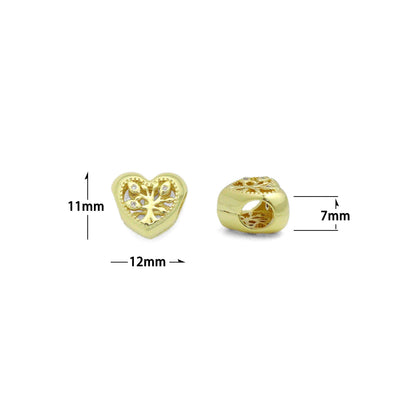 CZ Gold Hollow Out Tree On Heart Big hole Spacer Bead, Sku#LK1186