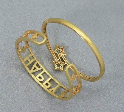 CZ Pave Star Happy Cuff Bangle Bracelet, sku#JL120