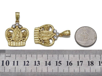Gold CZ Virgin Mary On Crown Charm, Sku#LK709