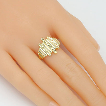 Gold Hammered Irregular Bar Statement Adjustable Ring, Sku#LD650