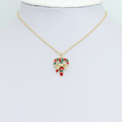 Gold Colorful Enamel Christmas Candy Cane Charm Pendant,Sku#LK1223