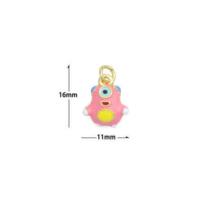 Pink Enamel Gold One eyed Monster Charm Pendant,Sku#LD710