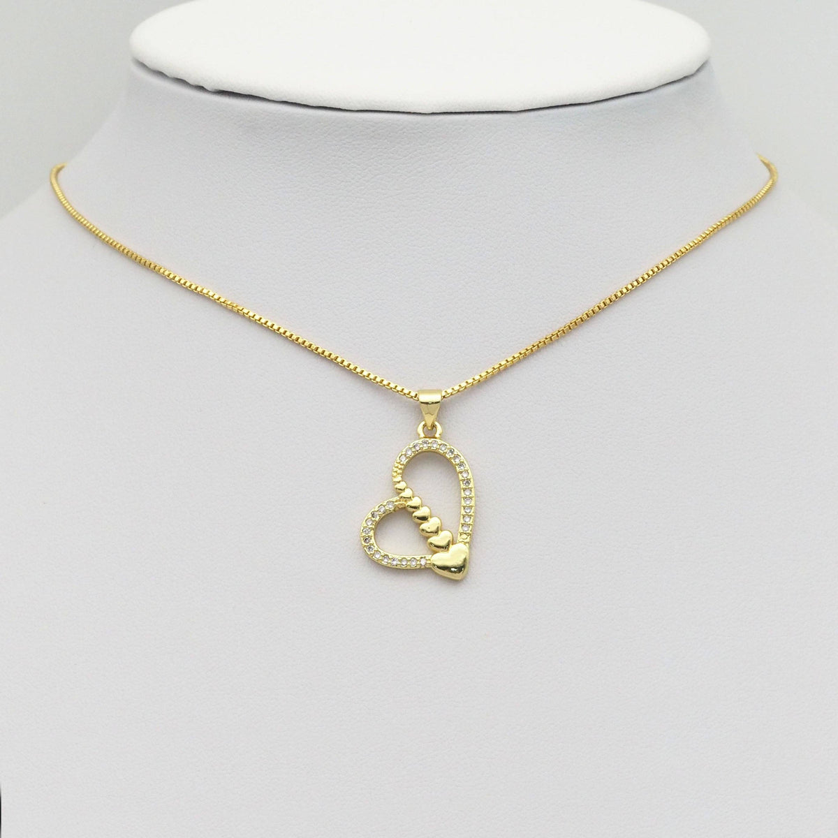Gold CZ Unbalanced String Heart Charm, Sku#LK879