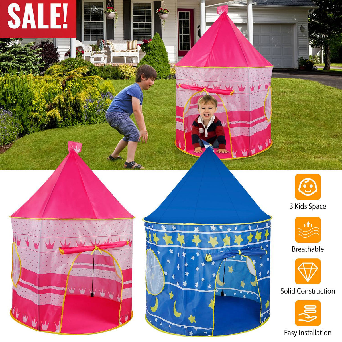 Kids Play Tent Foldable Pop Up Portable Playhouse