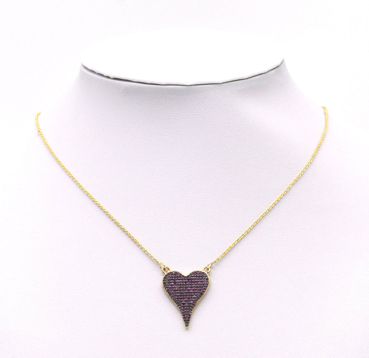 Black, Fuchsia Black CZ Heart Charm for Necklace Making, Sku#LK674