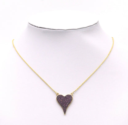 Black, Fuchsia Black CZ Heart Charm for Necklace Making, Sku#LK674