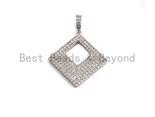 CZ Micro Pave Hollow out Square Pendant, Geometric Frame Shape Pendant Charm, Gold/Rose Gold/Silver/Gunmetal  Charms, 30x40mm, sku #X56