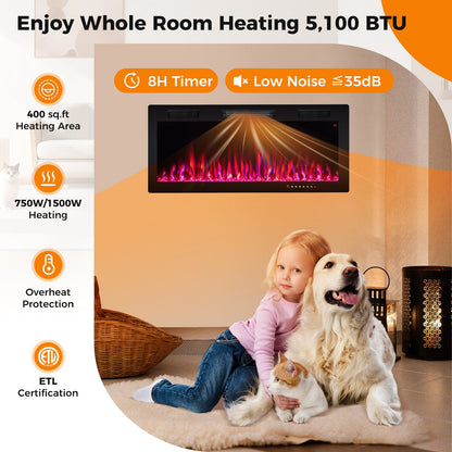 Electric Fireplace 40/50/60 Inches Recessed and Wall Mounted for 2' x 6' Stud