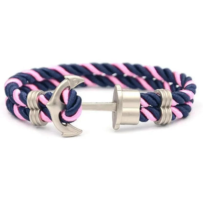 Elegant Modern Handmade Stainless Steel Men Anchor Bracelet made of Nylon in Navy Blue Color For Man