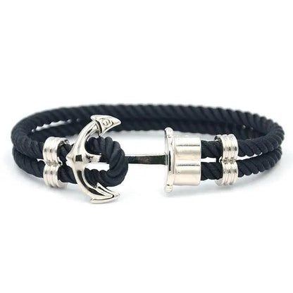 Elegant Modern Handmade Stainless Steel Men Anchor Bracelet made of Nylon in Navy Blue Color For Man