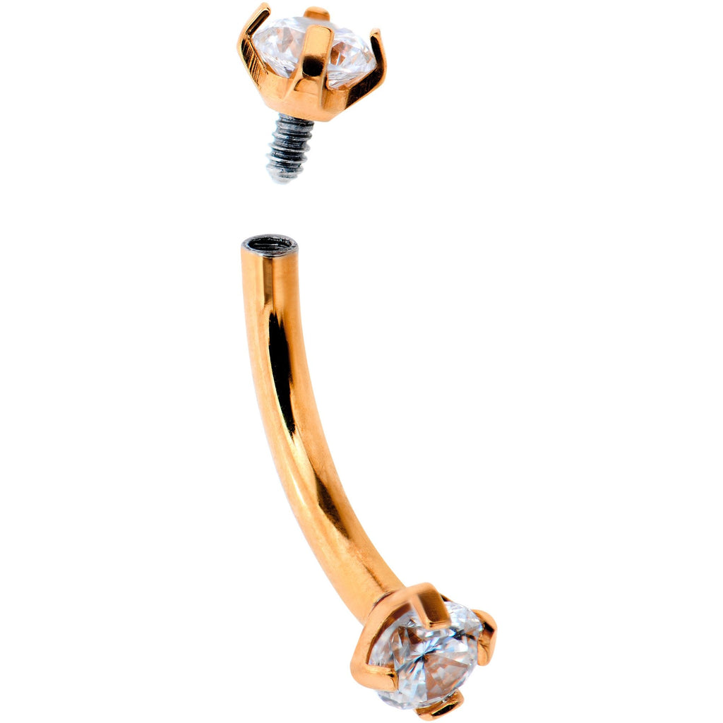 16G 5/16 Clear Gem Rose Gold PVD Bling Bling Curved Eyebrow Ring