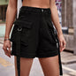European and American denim work pants, casual pocket shorts elastic waistband for women