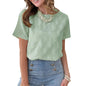 European and American round neck short sleeved imitation embroidery flower jacquard top T-shirt for women
