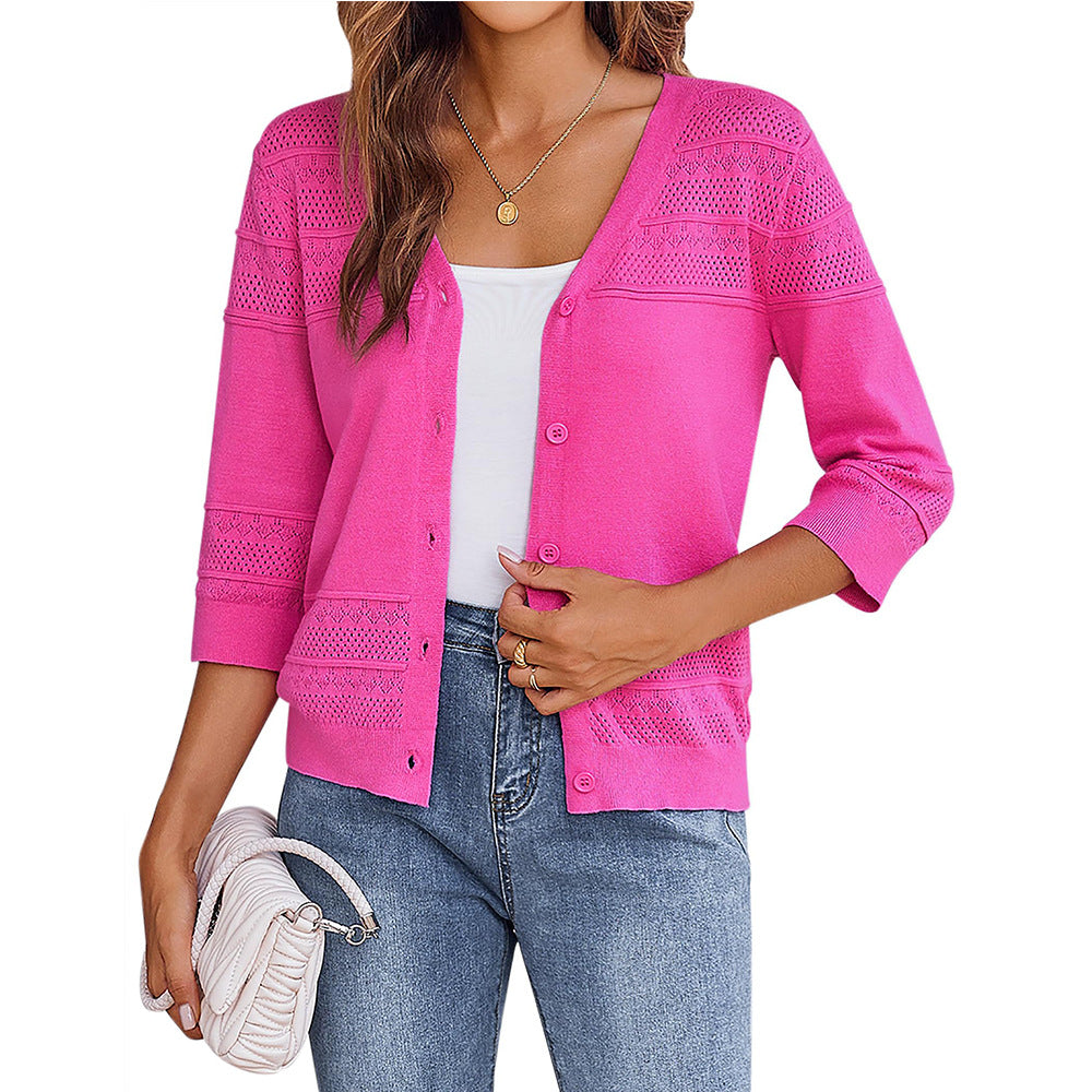 European and American shawl hollow knitted V-neck cardigan