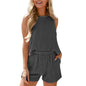European and American women's sleeveless vest shorts striped two-piece set