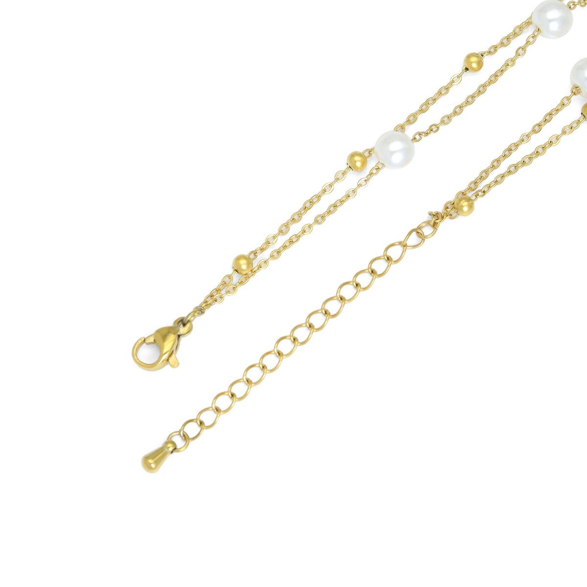 Stainless Steel Pearl Flower Anklet, Sku#BXG07