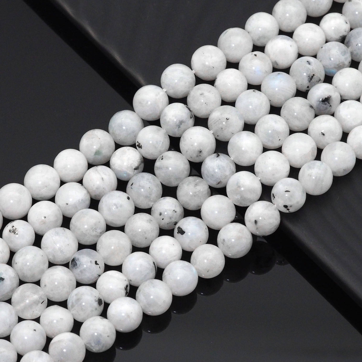 Genuine Tourmalated Blue Moonstone, 6mm/8mm/10mm Round Smoot