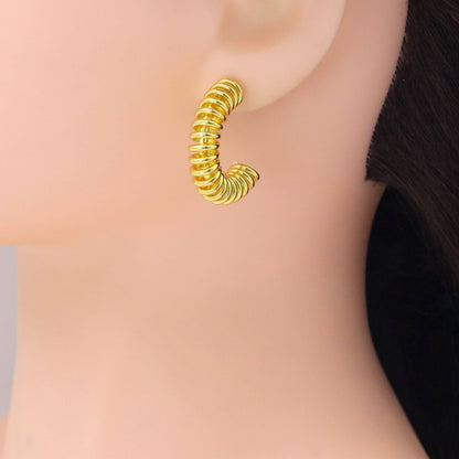 Gold Silver Swirl Spring Half Circle Earrings, Sku#A240