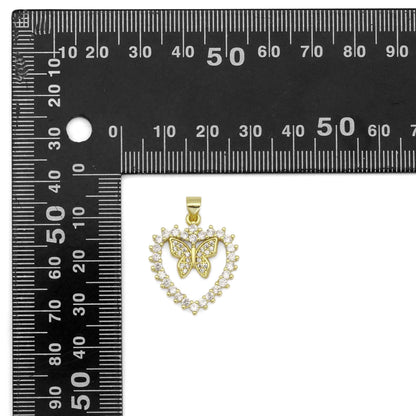 Gold CZ Butterfly On Heart Charm, Sku#LK880