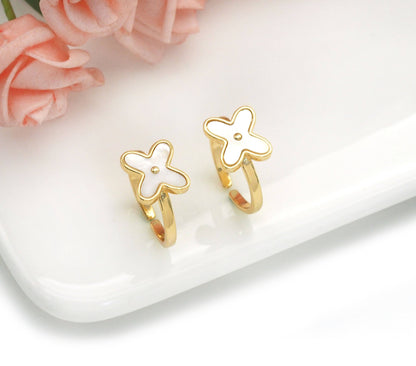 Gold Mother of Pearl Flower Adjustable Ring, Sku#X366