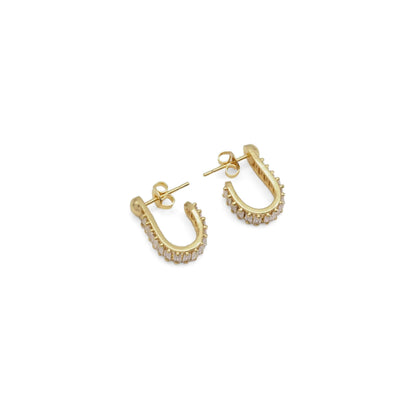 Gold Silver Baguette CZ Oval Shape Earrings, Sku#A127