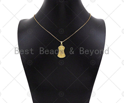 18K Dainty Gold Virgin Mary On Shield Shape Pendant/Charm,Dianty Gold Medallion Charm, Necklace Bracelet Charm Pendant,16x27mm, Sku#LK225