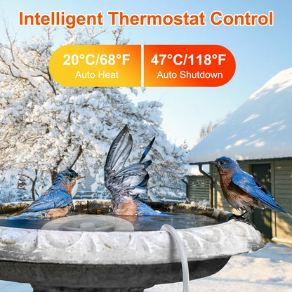 70W Outdoor Bird Bath Heater Winter Deicer with Thermostat, Auto Shutoff & Waterproof Design