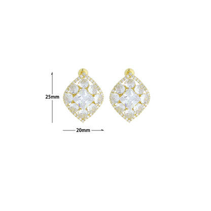 Baguette Diamond CZ Gold Silver Marquise shape Stud Earrings, Sku#L737